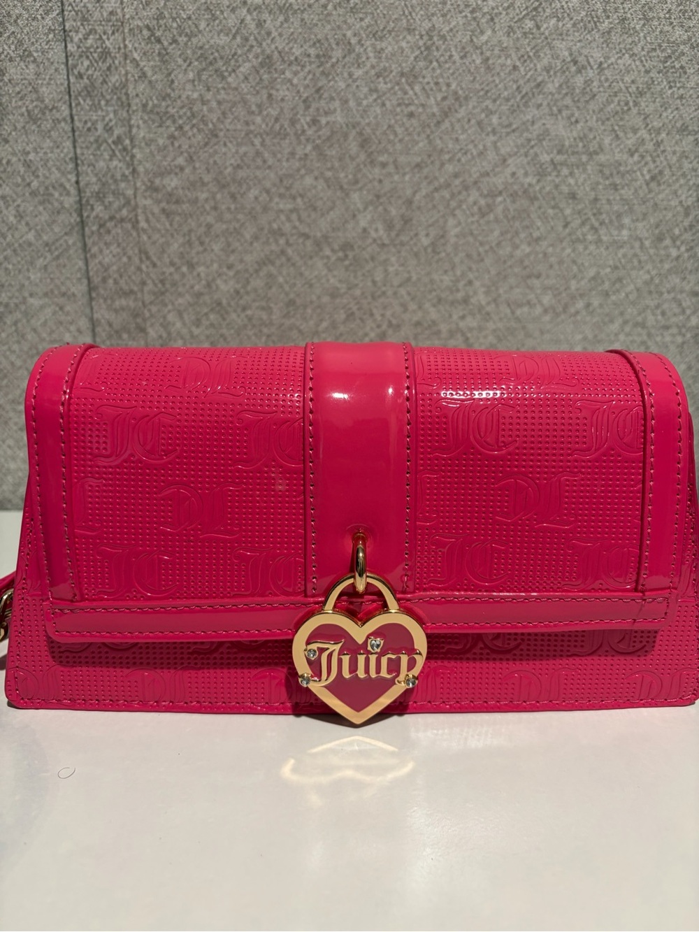Juicy Couture Fuchsia Patent Logo Heart Charm Crossbody